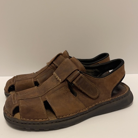 Dr. Scholl’s Men’s Size 12 Brown Leather Fisherman Closed Toe Hook & Loop Sandal - Picture 3 of 11